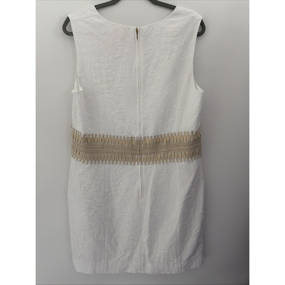 Lilly Pulitzer Rubina Stretch Dress Sz 16 White Floral Jacquard Gold Trim EUC - Picture 3 of 13